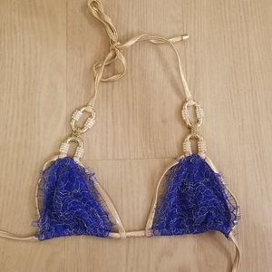 Beach bunny blue/gold bikini top